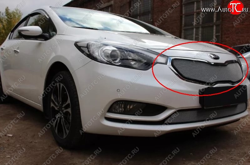 1 539 р. Сетка в решетку радиатора Russtal  KIA Cerato  3 YD (2013-2016) дорестайлинг седан (хром)  с доставкой в г. Таганрог