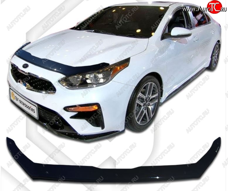 2 099 р. Дефлектор капота CA-Plastiс  KIA Cerato  4 BD (2018-2021) дорестайлинг седан, дорестайлинг, хэтчбэк (Classic черный, Без надписи)  с доставкой в г. Таганрог