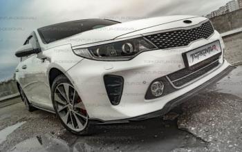 8 499 р. Юбка переднего бампера (только GT-Line бампер) TopKontur Design KIA Optima 4 JF дорестайлинг универсал (2015-2018) (Неокрашенная)  с доставкой в г. Таганрог. Увеличить фотографию 2