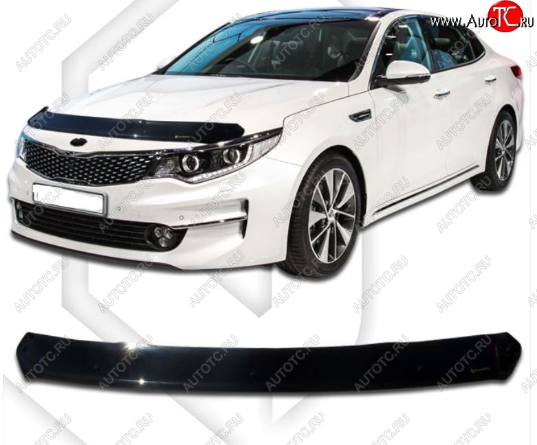 2 099 р. Дефлектор капота CA-Plastiс  KIA Optima  4 JF (2015-2018) дорестайлинг универсал, дорестайлинг седан (Classic черный, Без надписи)  с доставкой в г. Таганрог