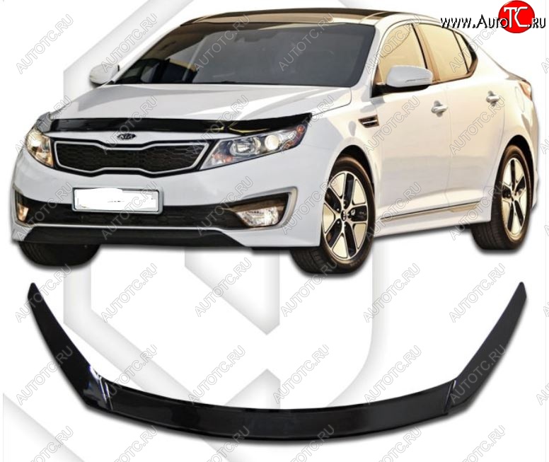 2 199 р. Дефлектор капота CA-Plastiс Exclusive  KIA Optima  3 TF (2010-2016) дорестайлинг седан, рестайлинг седан (Classic черный, Без надписи)  с доставкой в г. Таганрог