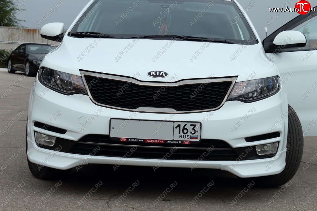 3 799 р. Накладки на передний бампер (рестайлинг) BS KIA Rio 3 QB рестайлинг седан (2015-2017) (Неокрашенная)  с доставкой в г. Таганрог