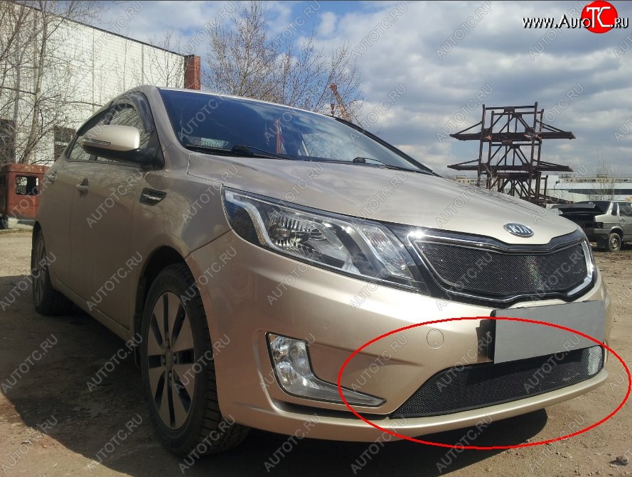 2 199 р. Нижняя защитная сетка на бампер Russtal (черная) KIA Rio 3 QB дорестайлинг седан (2011-2015)  с доставкой в г. Таганрог