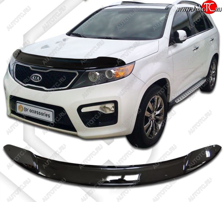 2 079 р. Дефлектор капота CA-Plastiс  KIA Sorento  XM (2009-2012) дорестайлинг (Classic черный, Без надписи)  с доставкой в г. Таганрог