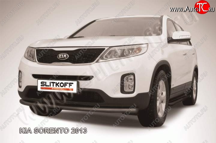 8 599 р. Защита переднего бампера из трубы d57 Slitkoff (радиусная)  KIA Sorento  XM (2012-2015) рестайлинг (Цвет: серебристый)  с доставкой в г. Таганрог