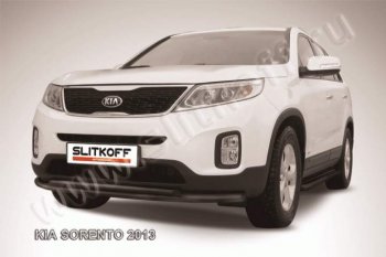 9 449 р. Защита переднего бампера из труб d57+d42 Slitkoff (двойная)  KIA Sorento  XM (2012-2015) рестайлинг (Цвет: серебристый)  с доставкой в г. Таганрог. Увеличить фотографию 1