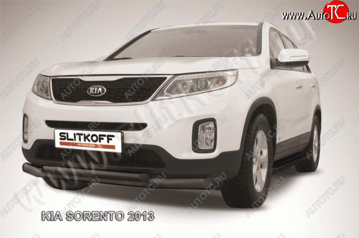 11 449 р. Защита переднего бампера из труб d76+57 Slitkoff (двойная)  KIA Sorento  XM (2012-2015) рестайлинг (Цвет: серебристый)  с доставкой в г. Таганрог