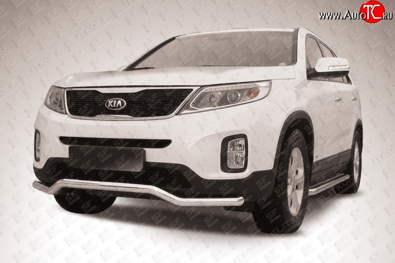 15 499 р. Фигурная защита переднего бампера диаметром 57 мм Slitkoff  KIA Sorento  XM (2012-2015) рестайлинг (Нержавейка, Полированная)  с доставкой в г. Таганрог