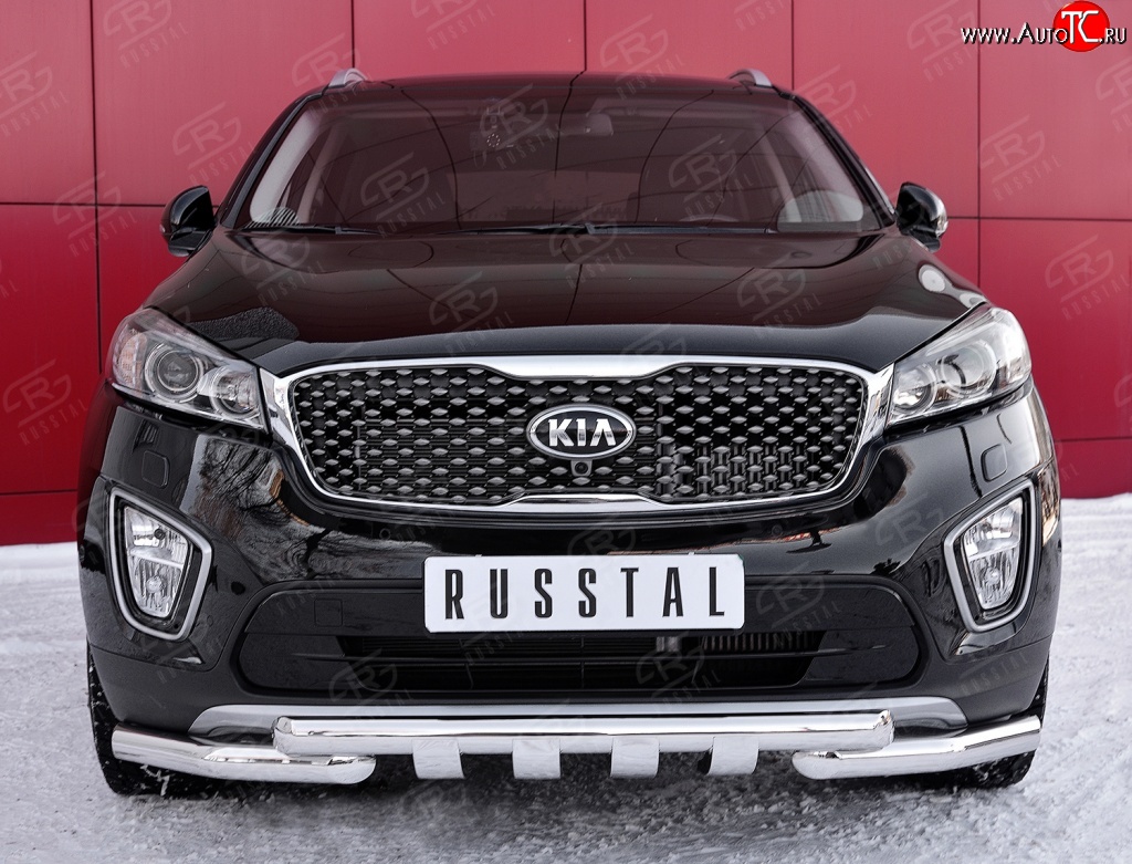 27 999 р. Защита переднего бампера (2 трубыØ63 мм, нержавейка) SLITKOFF KIA Sorento UM/Prime дорестайлинг (2014-2018)  с доставкой в г. Таганрог