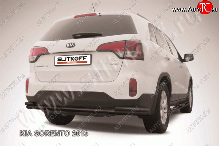 11 649 р. Защита заднего бампера из труб d57+d42 Slitkoff (с уголками)  KIA Sorento  XM (2012-2015) рестайлинг (Цвет: серебристый)  с доставкой в г. Таганрог