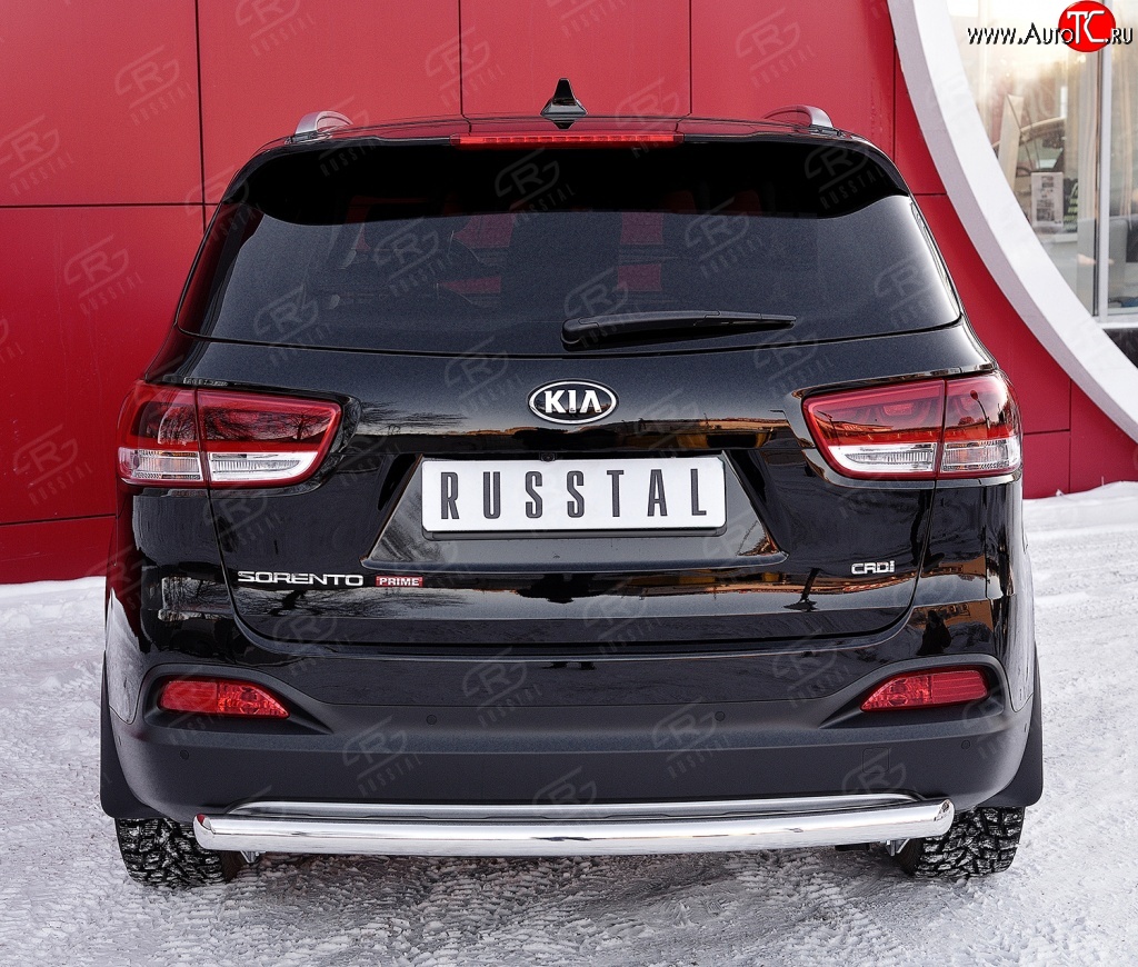 7 999 р. Защита заднего бампера (Ø75x42 мм, нержавейка) Russtal  KIA Sorento  UM/Prime (2014-2018) дорестайлинг  с доставкой в г. Таганрог