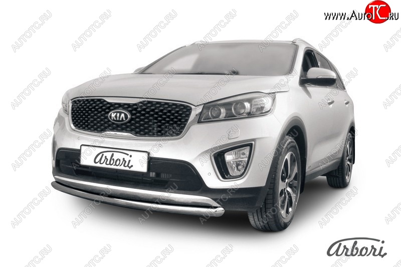 13 949 р. Защита переднего бампера Arbori (короткая, нержавейка, 1 труба d57 mm). KIA Sorento UM/Prime дорестайлинг (2014-2018)  с доставкой в г. Таганрог