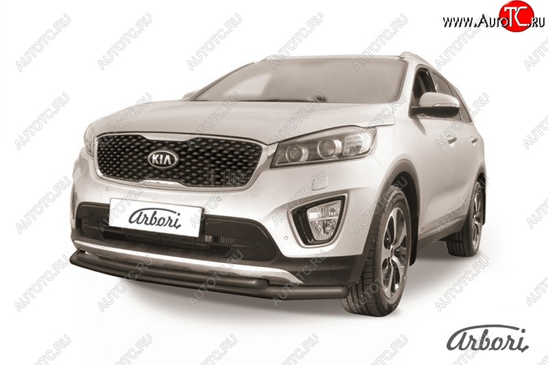 6 349 р. Защита переднего бампера Arbori (черная, 2 трубы d57 и 42 mm) KIA Sorento UM/Prime дорестайлинг (2014-2018)  с доставкой в г. Таганрог