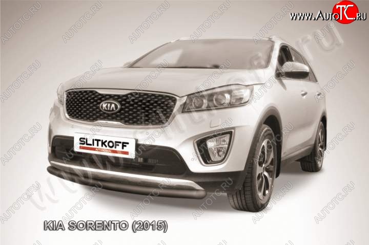 8 449 р. Защита переднего бампера (Ø57 мм, сталь окрашенная) Russtal  KIA Sorento  UM/Prime (2014-2018) дорестайлинг (Цвет: серебристый)  с доставкой в г. Таганрог