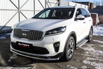 12 999 р. Защита переднего бампера Slitkoff (двойная, d57/42)  KIA Sorento  UM/Prime (2018-2020) рестайлинг (Нержавейка, Полированная)  с доставкой в г. Таганрог. Увеличить фотографию 1