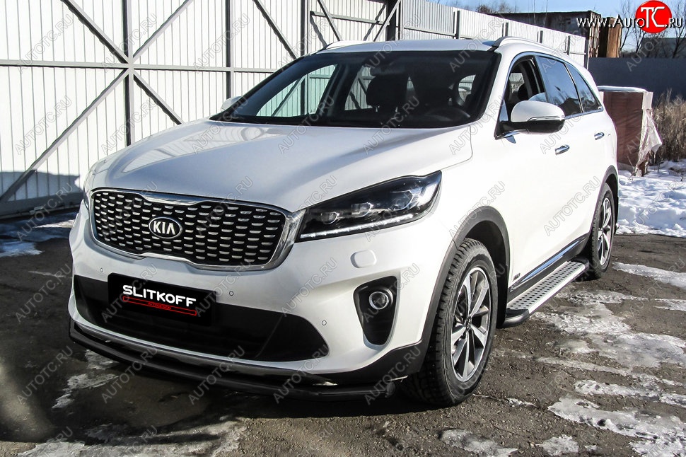 9 999 р. Защита переднего бампера Slitkoff (двойная, d57/42)  KIA Sorento  UM/Prime (2018-2020) рестайлинг (Сталь с полимерным покрытием. Цвет: чёрный)  с доставкой в г. Таганрог