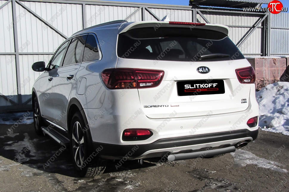 5 699 р. Защита заднего бампера Slitkoff (короткая, d57)  KIA Sorento  UM/Prime (2018-2020) рестайлинг (Сталь с полимерным покрытием. Цвет: серебристый)  с доставкой в г. Таганрог