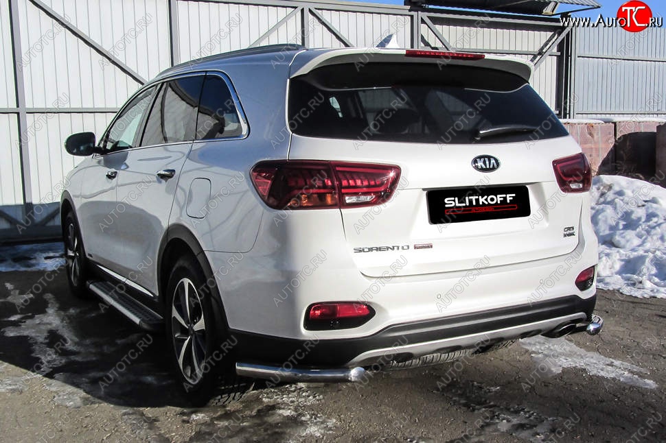 7 999 р. Защита заднего бампера Slitkoff (уголки, d57)  KIA Sorento  UM/Prime (2018-2020) рестайлинг (Нержавейка, Полированная)  с доставкой в г. Таганрог