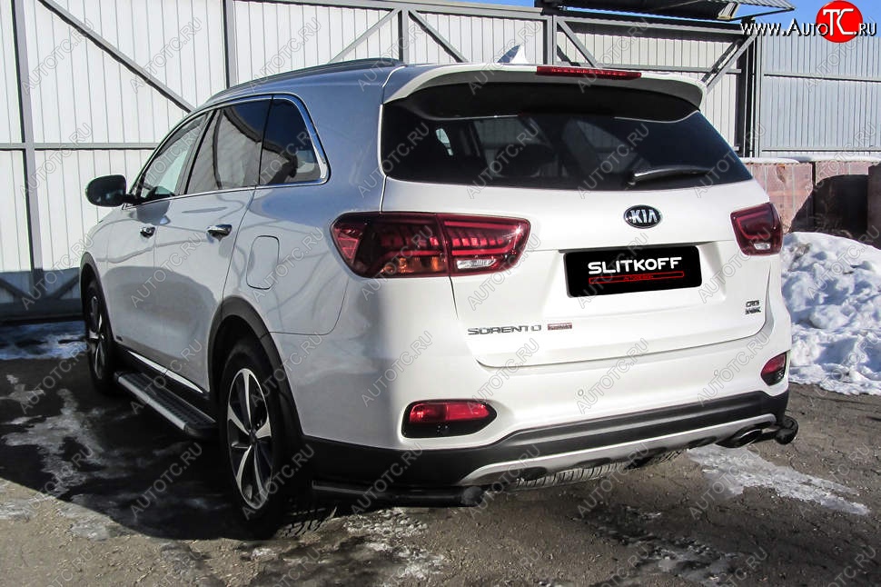 5 699 р. Защита заднего бампера Slitkoff (уголки, d57)  KIA Sorento  UM/Prime (2018-2020) рестайлинг (Сталь с полимерным покрытием. Цвет: чёрный)  с доставкой в г. Таганрог