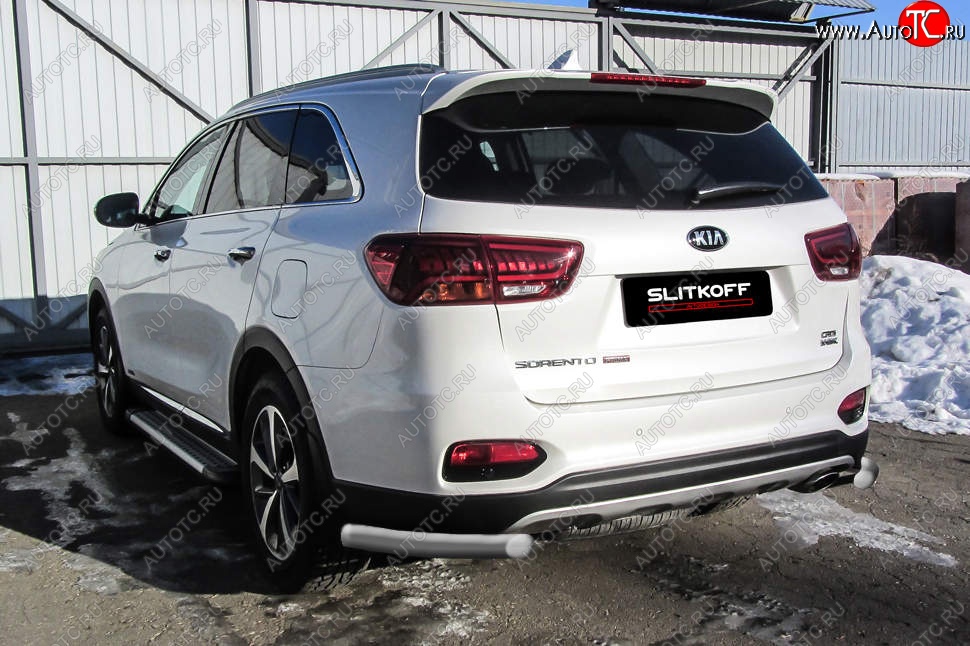 5 699 р. Защита заднего бампера Slitkoff (уголки, d57)  KIA Sorento  UM/Prime (2018-2020) рестайлинг (Сталь с полимерным покрытием. Цвет: серебристый)  с доставкой в г. Таганрог