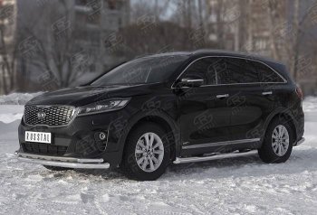 21 949 р. Защита переднего бампера (Ø 63/42 мм с углами, нержавейка) SLITKOFF  KIA Sorento  UM/Prime (2018-2020) рестайлинг  с доставкой в г. Таганрог. Увеличить фотографию 2