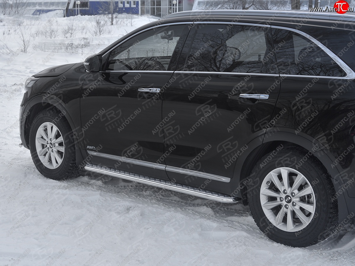 26 999 р. Порожки для ног SLITKOFF (Ø42 мм)  KIA Sorento  UM/Prime (2018-2020) рестайлинг (Лист алюминиевый, труба - нержавейка)  с доставкой в г. Таганрог