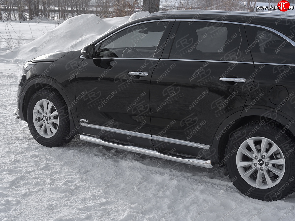 24 549 р. Защита порогов (Ø76 мм с проступью, нержавейка) SLITKOFF  KIA Sorento  UM/Prime (2018-2020) рестайлинг (Металлические торцы под 45°)  с доставкой в г. Таганрог