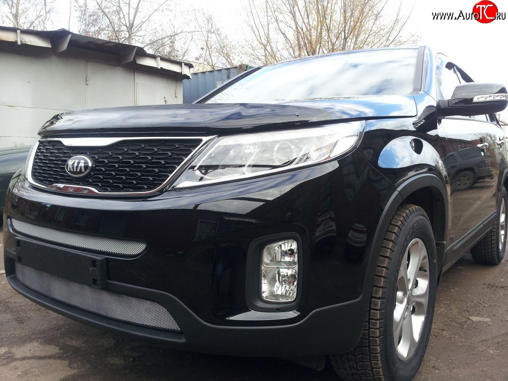 1 539 р. Сетка верхнего воздухозаборника переднего бампера Russtal  KIA Sorento  XM (2012-2015) рестайлинг (хром)  с доставкой в г. Таганрог