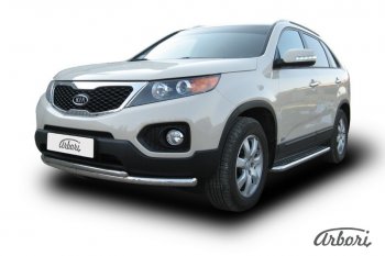 17 099 р. Защита переднего бампера Arbori (нержавейка, 2 трубы d57 и 42 mm)  KIA Sorento  XM (2009-2012) дорестайлинг  с доставкой в г. Таганрог. Увеличить фотографию 2