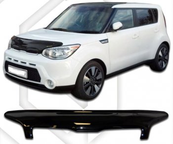 2 079 р. Дефлектор капота CA-Plastic  KIA Soul  PS (2014-2016) дорестайлинг (Classic черный, Без надписи)  с доставкой в г. Таганрог. Увеличить фотографию 1