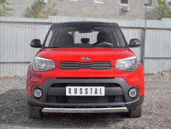 10 349 р. Защита переднего бампера (Ø75х42 мм, нержавейка) Russtal KIA Soul PS дорестайлинг (2014-2016)  с доставкой в г. Таганрог. Увеличить фотографию 2