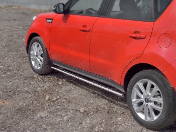 21 749 р. Защита порогов из овальной трубы d75x42 мм с проступью Russtal KIA Soul PS дорестайлинг (2014-2016)  с доставкой в г. Таганрог. Увеличить фотографию 2