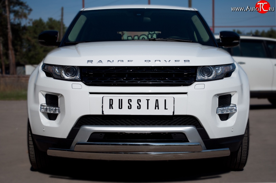 27 649 р. Защита переднего бампера (2 трубыØ75х42 мм, нержавейка) Russtal Land Rover Range Rover Evoque 1 L538 дорестайлинг 5 дв. (2011-2015)  с доставкой в г. Таганрог