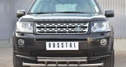 20 699 р. Защита переднего бампера (2 трубыØ63 и 42 мм, нержавейка) SLITKOFF  Land Rover Freelander  L359 (2006-2010) дорестайлинг  с доставкой в г. Таганрог. Увеличить фотографию 2