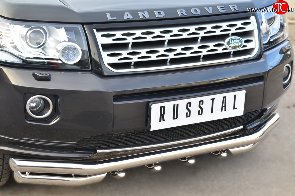 34 999 р. Защита переднего бампера (Ø63 мм с зубами, нержавейка) SLITKOFF  Land Rover Freelander  L359 (2010-2012) 1-ый рестайлинг  с доставкой в г. Таганрог