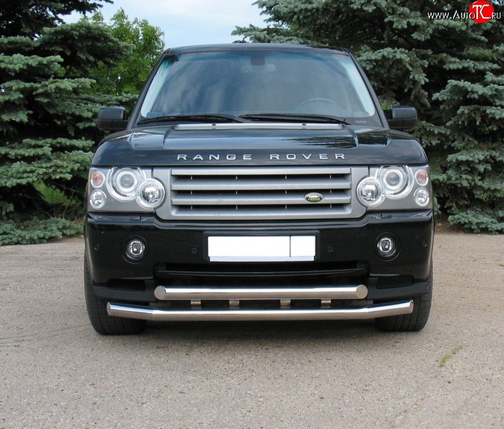 30 499 р. Защита переднего бампера (2 трубыØ76 мм, нержавейка) SLITKOFF  Land Rover Range Rover  3 L322 (2002-2006) дорестайлинг  с доставкой в г. Таганрог