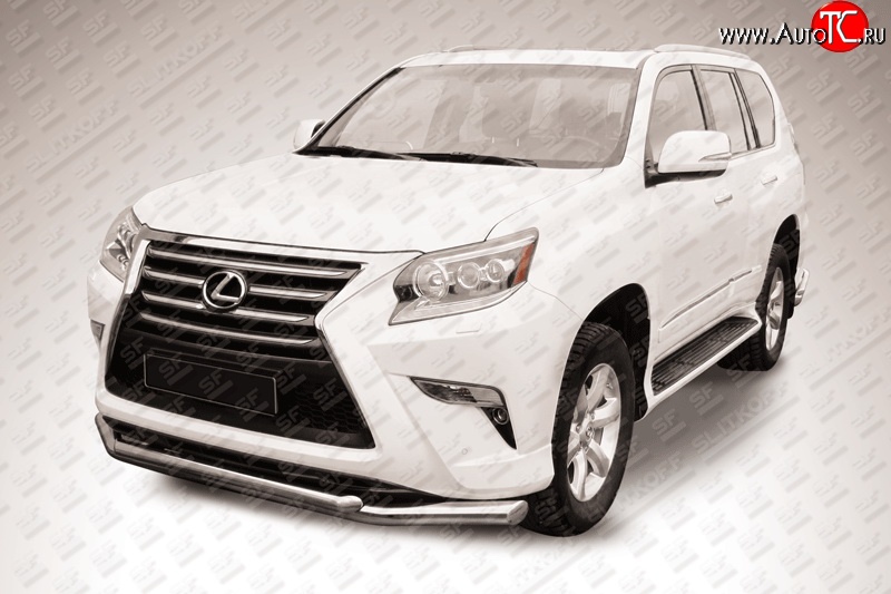 22 999 р. Двойная защита переднего бампера из труб диаметром 76 и 57 мм Slitkoff  Lexus GX460  J150 (2013-2022) 1-ый рестайлинг, 2-ой рестайлинг (Нержавейка, Полированная)  с доставкой в г. Таганрог