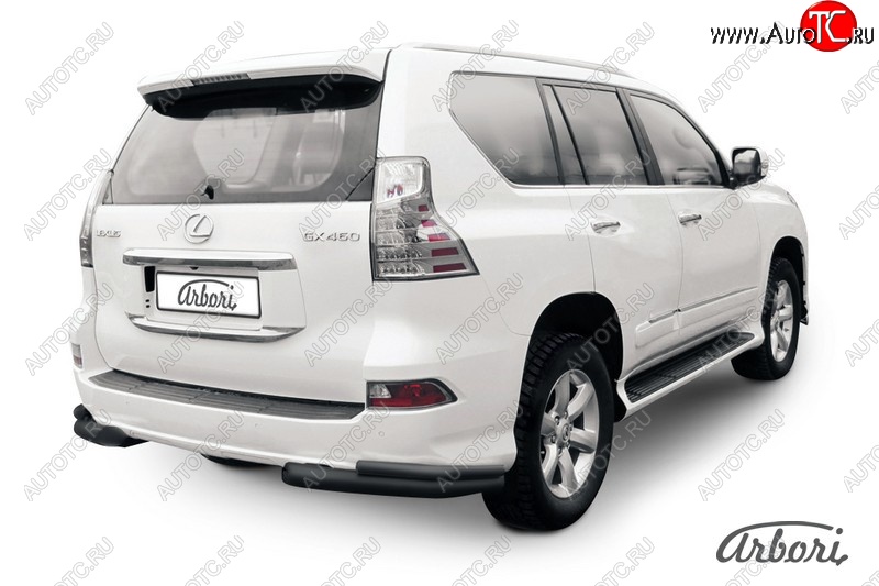 10 979 р. Защита заднего бампера Arbori (уголки, черная, 2 трубы d76 и 42 mm). Lexus GX460 J150 дорестайлинг (2009-2013)  с доставкой в г. Таганрог