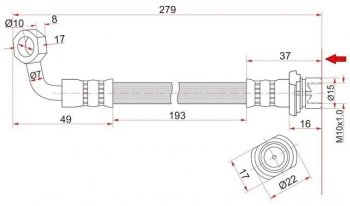 Тормозной шланг SAT (задний, левый) Lexus (Лексус) LX470 (ЛХ)  J100 (1998-2002), Toyota (Тойота) Land Cruiser (Лэнд) ( 78,  100) (1990-2007)