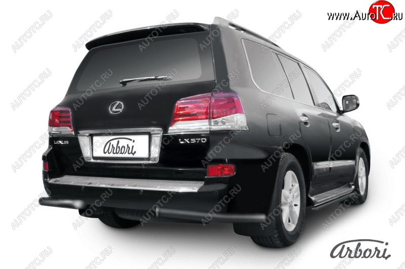 9 719 р. Защита заднего бампера Arbori (уголки, черная, 1 труба d76 mm). Lexus LX570 J200 1-ый рестайлинг (2012-2015)  с доставкой в г. Таганрог