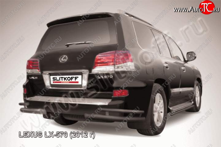 15 649 р. Защита заднего бампера из уголков d76+d42 Slitkoff (двойные)  Lexus LX570  J200 (2012-2015) 1-ый рестайлинг (Цвет: серебристый)  с доставкой в г. Таганрог