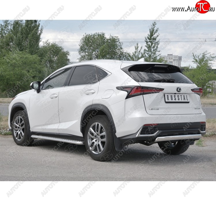 9 649 р. Защита заднего бампера (Ø75х42 мм, нержавейка) Russtal Lexus NX300h Z10 дорестайлинг (2014-2017)  с доставкой в г. Таганрог