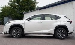 26 999 р. Порожки для ног (Ø42) SLITKOFF Lexus NX200 Z10 дорестайлинг (2014-2017) (лист - алюминий, профиль - нержавейка)  с доставкой в г. Таганрог. Увеличить фотографию 2