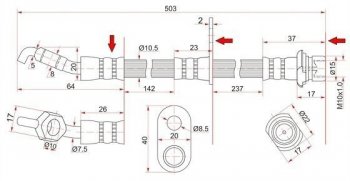 Тормозной шланг SAT (задний, левый) Lexus (Лексус) RX330 (РХ)  XU30 (2003-2006),  RX400H (РХ)  XU30 (2005-2009), Toyota (Тойота) Harrier (Хариер) ( XU10,  XU30) (1997-2013),  Highlander (Хайлэндер)  XU20 (2000-2007),  Kluger (Клюгер)  XU20 (2003-2007)