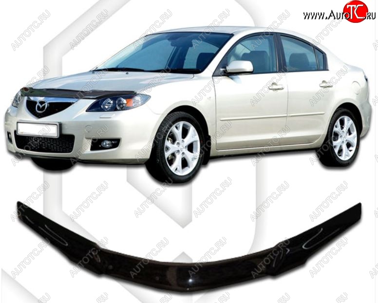 2 269 р. Дефлектор капота CA-Plastiс  Mazda 3/Axela  BK (2003-2009) дорестайлинг седан, рестайлинг седан (Classic черный, Без надписи)  с доставкой в г. Таганрог