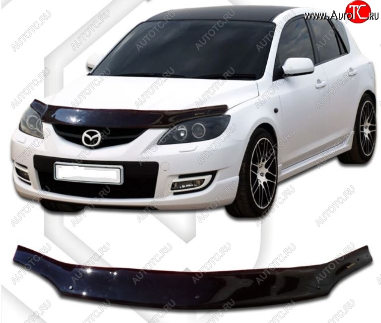 2 159 р. Дефлектор капота CA-Plastiс  Mazda Axela  MPS (2006-2009) (Classic черный, Без надписи)  с доставкой в г. Таганрог