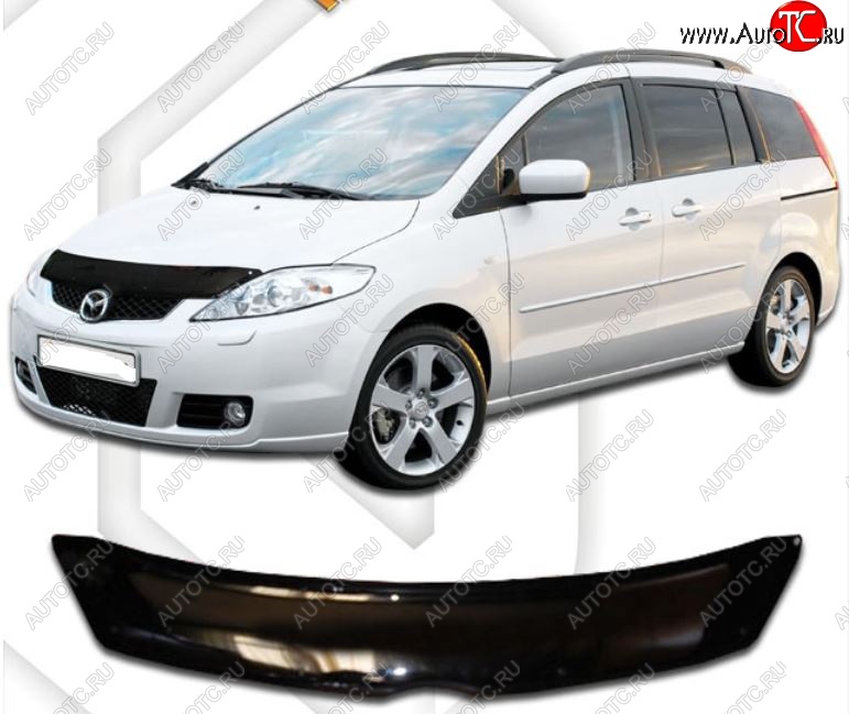 2 059 р. Дефлектор капота CA-Plastic  Mazda 5 (2005-2010) (серия Classic черный, Без надписи)  с доставкой в г. Таганрог