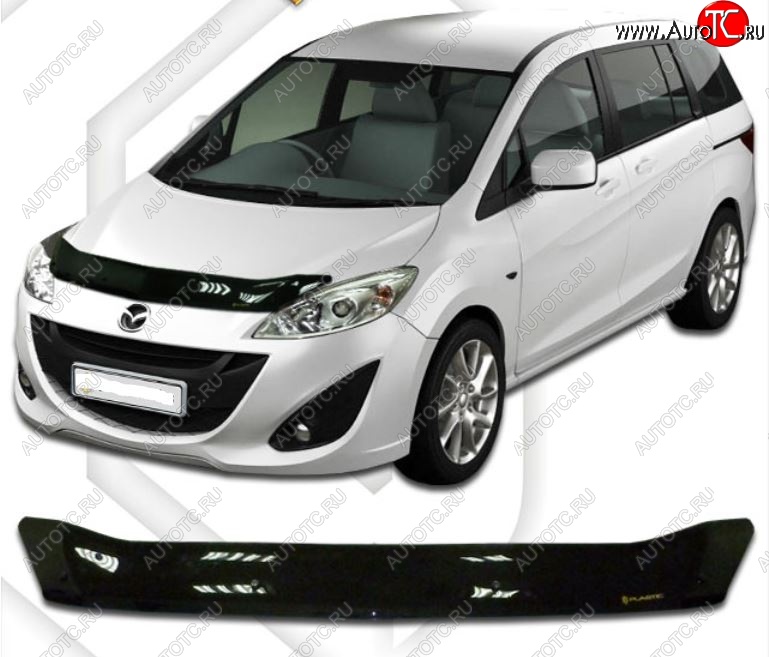 1 899 р. Дефлектор капота CA-Plastiс  Mazda 5 (2010-2015) (Classic черный, Без надписи)  с доставкой в г. Таганрог