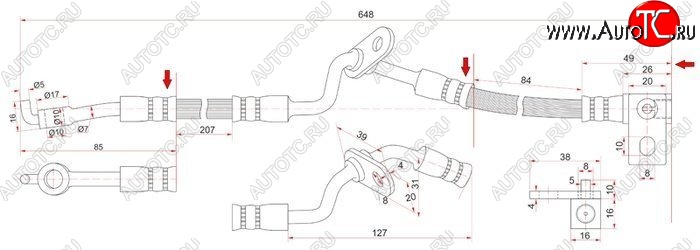 1 149 р. Тормозной шланг SAT (правый) Mazda 6 GG седан дорестайлинг (2002-2005)  с доставкой в г. Таганрог