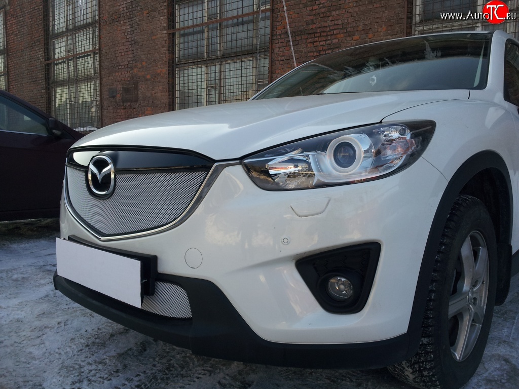 2 399 р. Нижняя сетка на бампер Russtal (хром) Mazda CX-5 KE дорестайлинг (2011-2014)  с доставкой в г. Таганрог